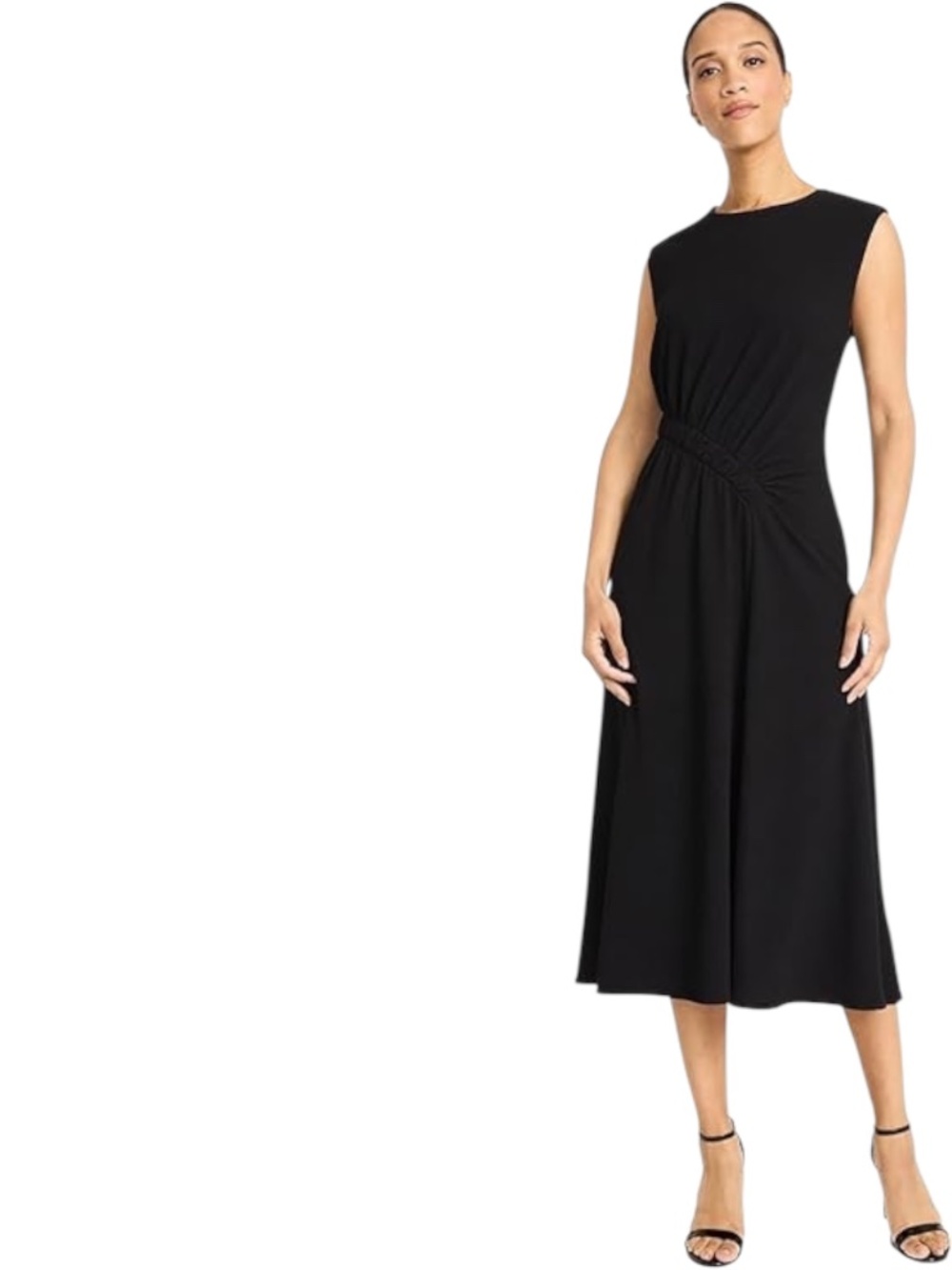 Maggy London Women's Women's Ruched Waist Midi Dress - A-line Sleeveless Design
